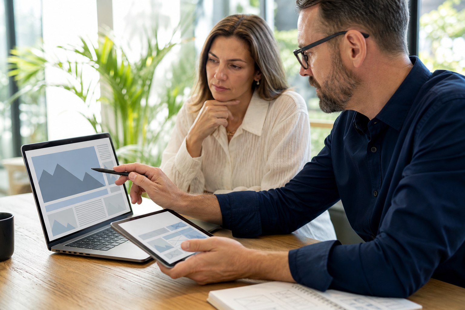 Web strategist and small-business owner reviewing an AI-assisted WordPress content workflow