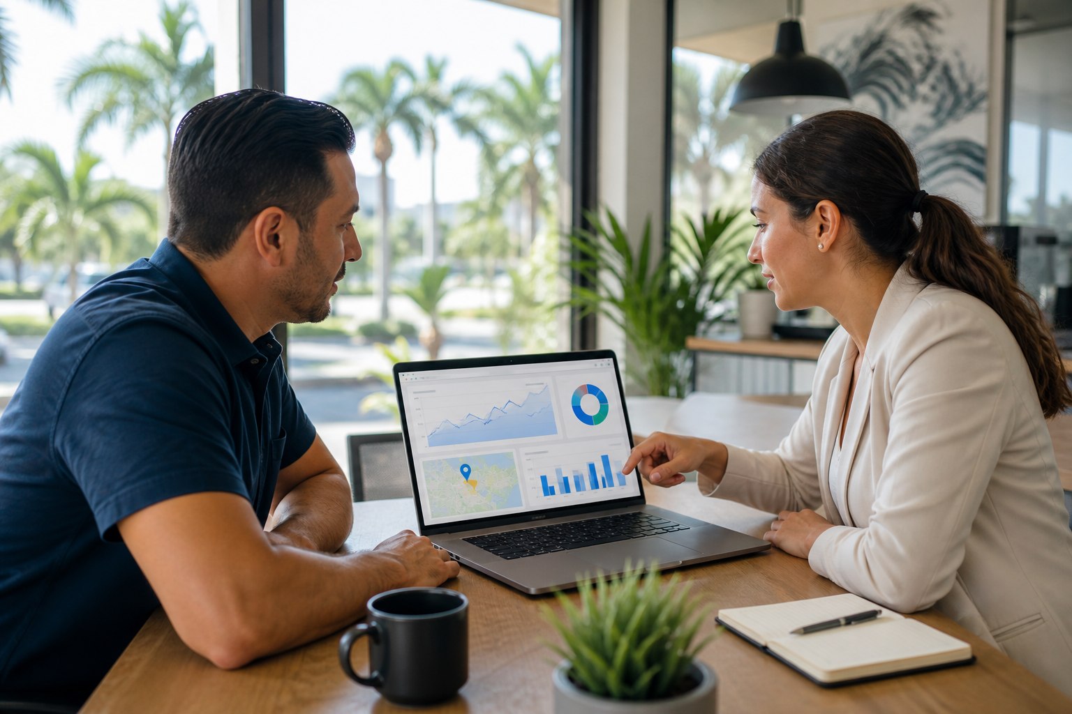 Pembroke Pines business owner and digital marketing strategist reviewing local campaign performance