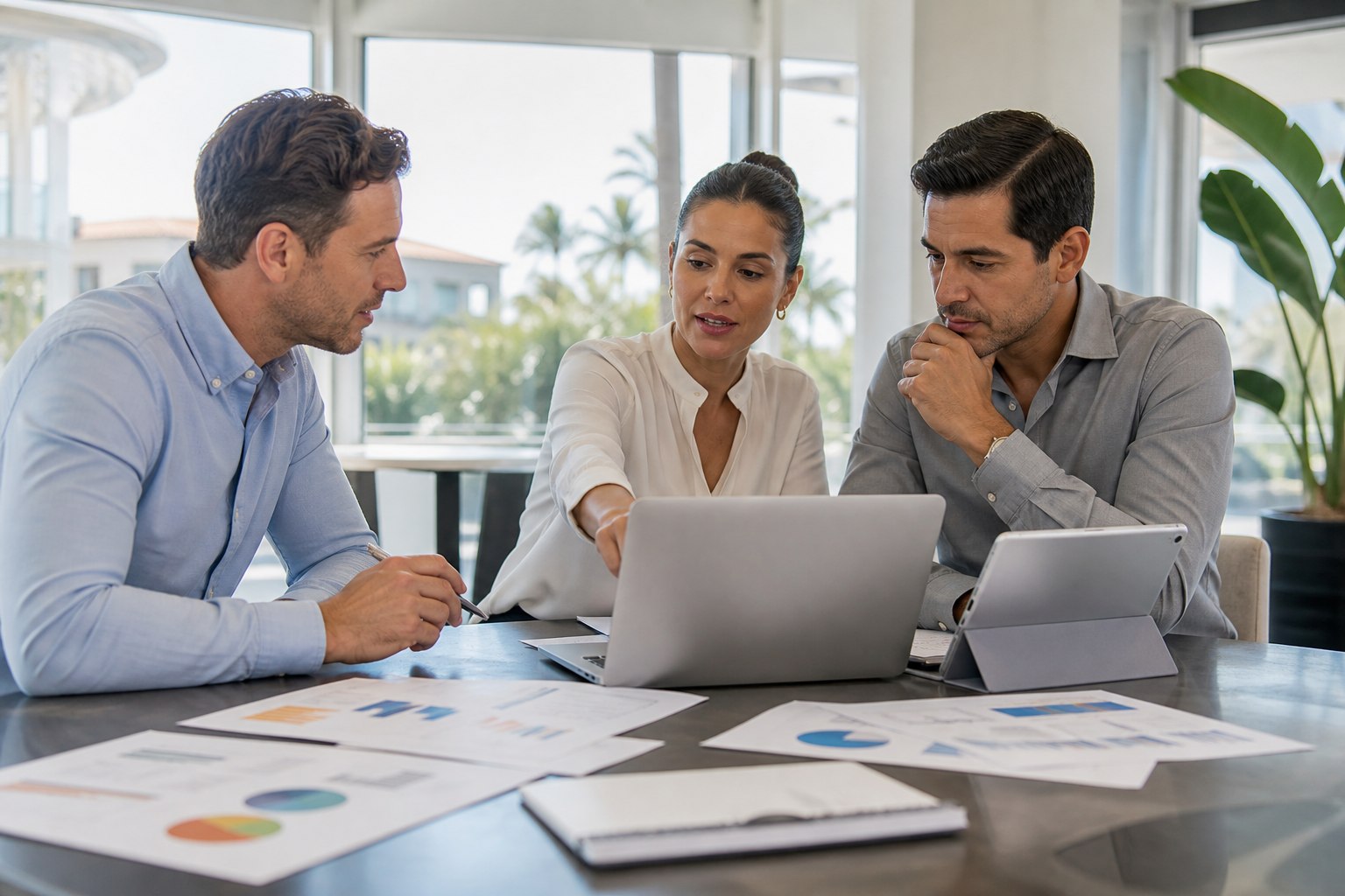 Small-business marketing team reviewing a Google Ads campaign and landing-page improvement plan
