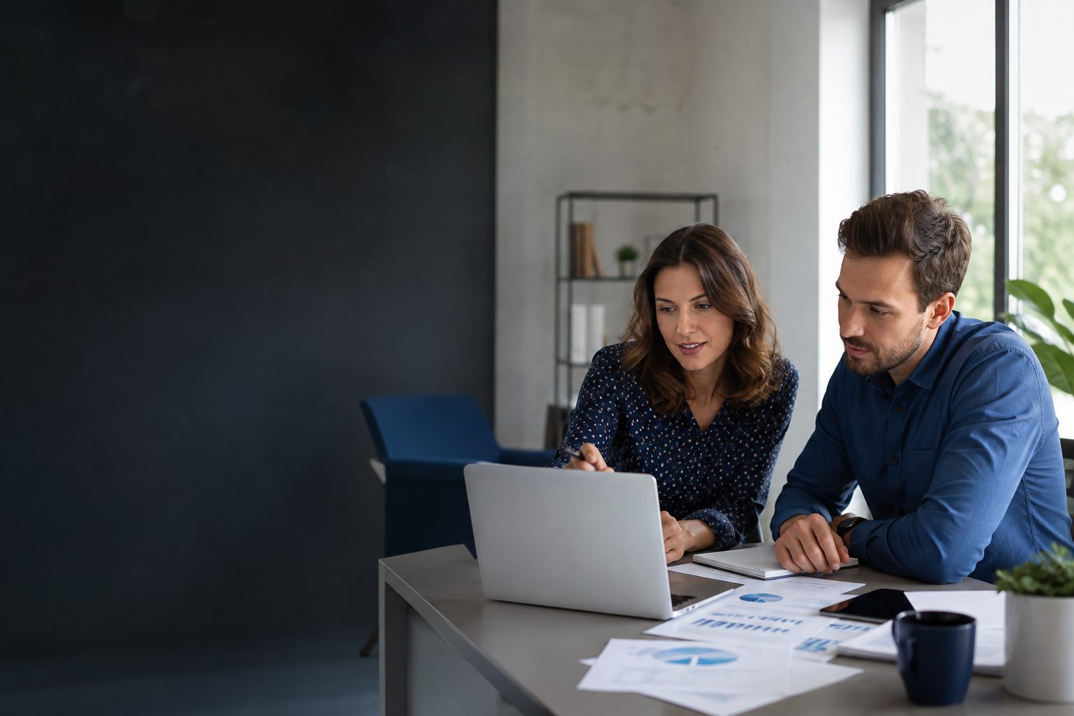 Business owner and SEO strategist reviewing a local search plan