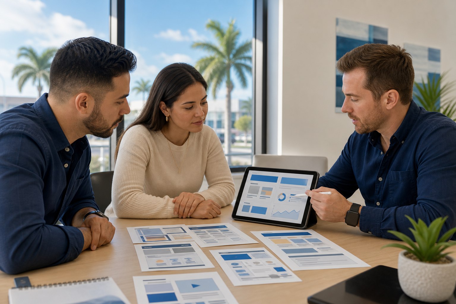 Pembroke Pines business team and strategist planning website content and a local marketing journey