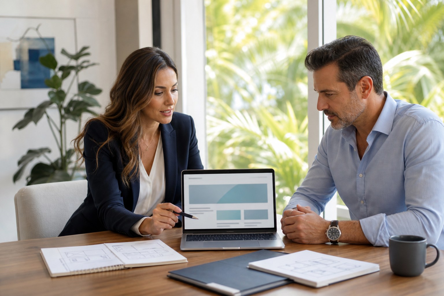 South Florida small-business owner planning a professional AI-powered WordPress website with a strategist