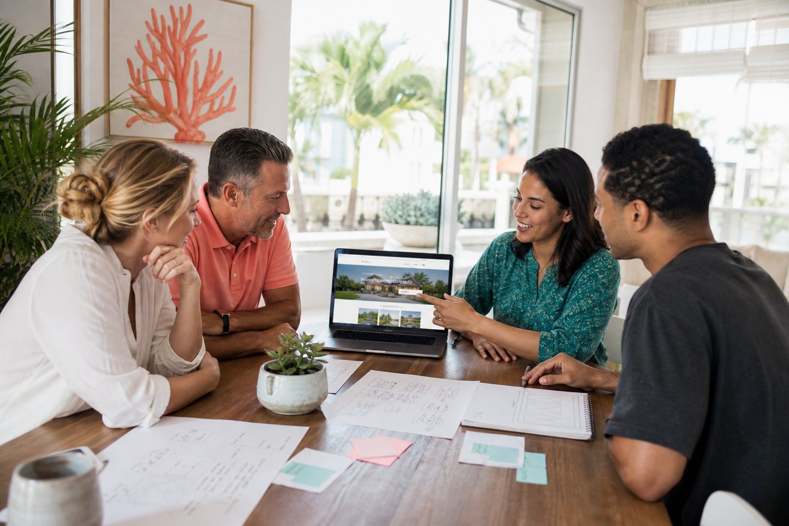 Small-business team planning a conversion-focused website with a web designer