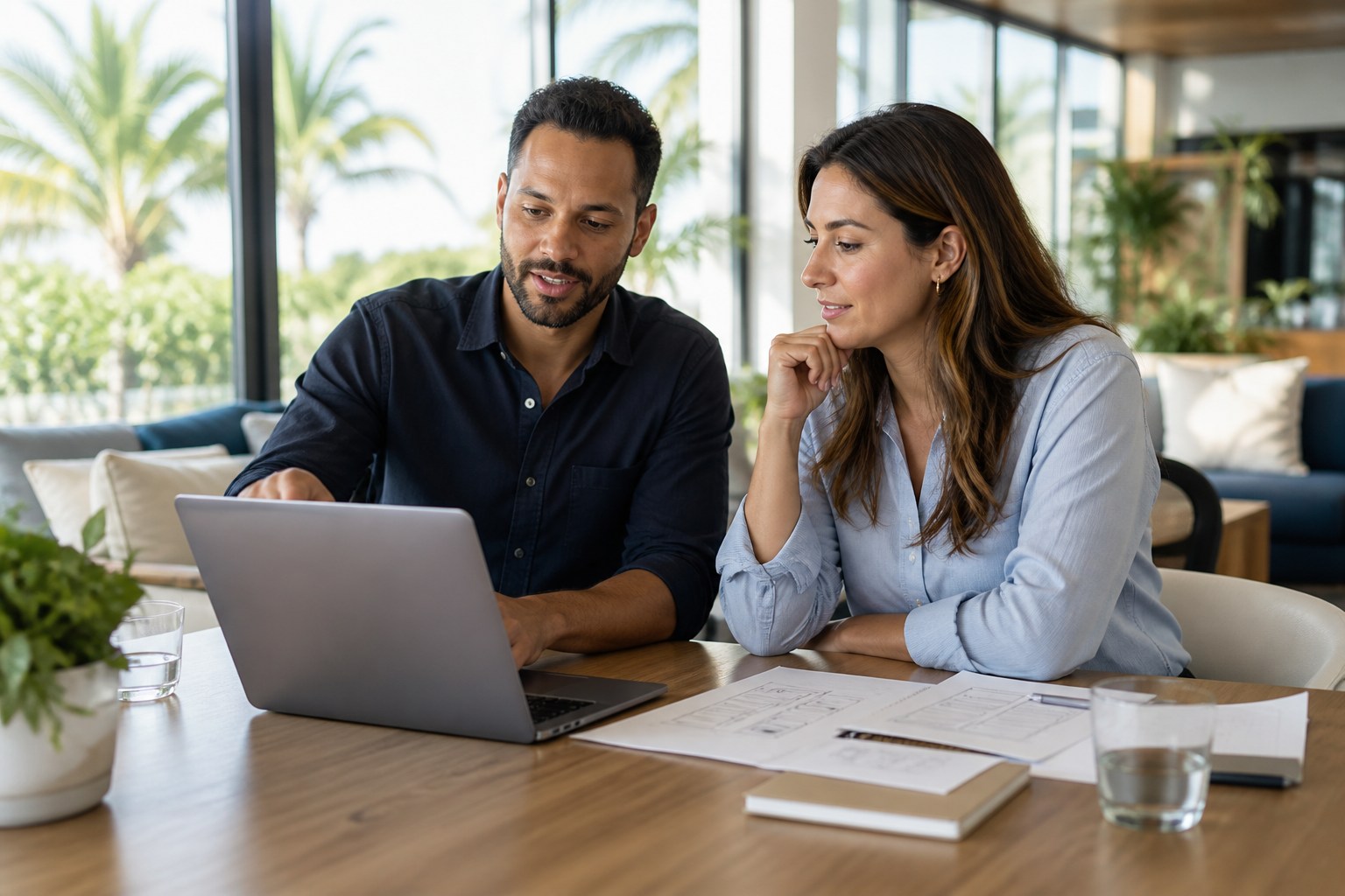South Florida small-business owner and web strategist reviewing a service-page website plan