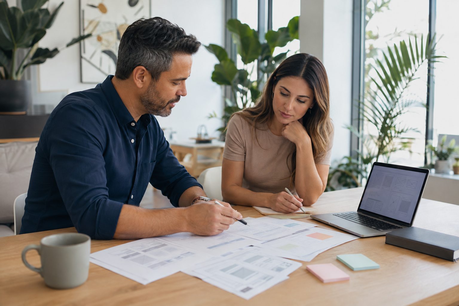 Business owner and website strategist planning a WordPress redesign