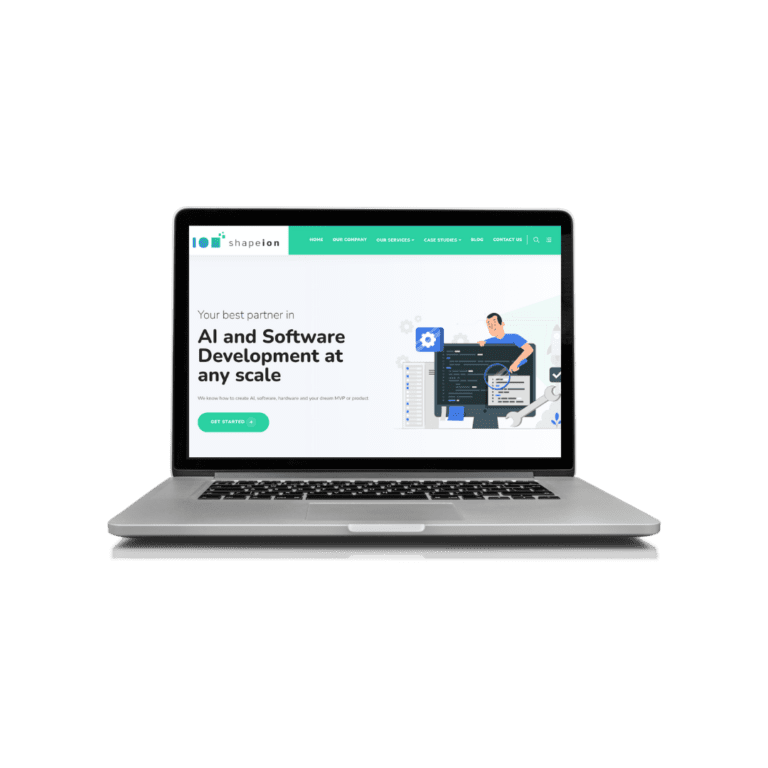 Shapeion AI and software website mockup on laptop